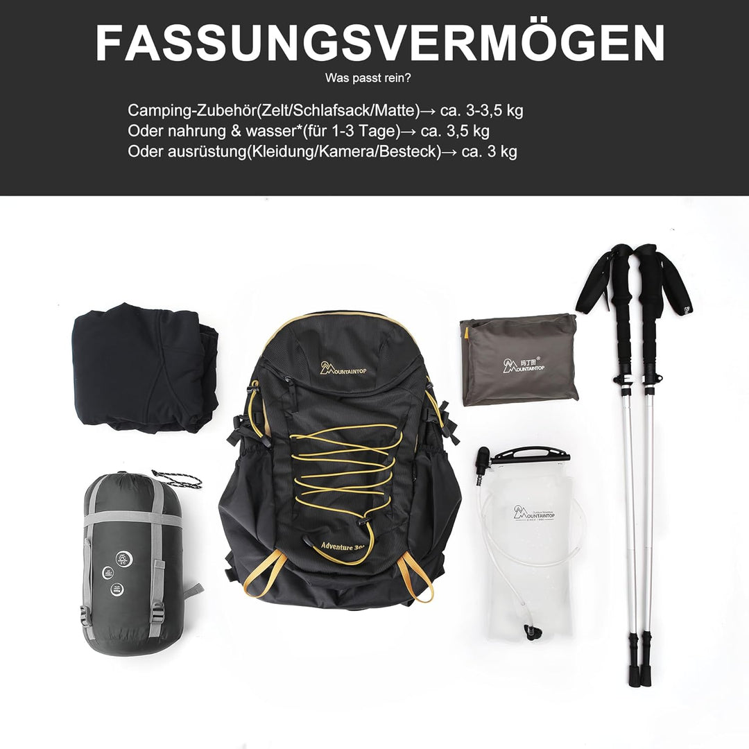 Mountaintop 25L/30L Wanderrucksack Daypack Damen Herren für Tageswanderungen, Outdoor, Radtouren 30L