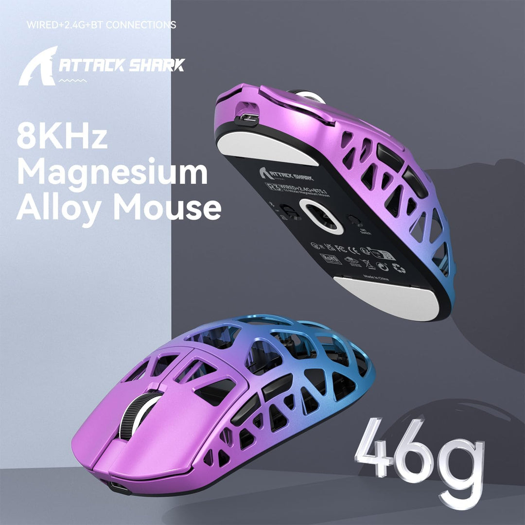 ATTACK SHARK R3 Magnesiumlegierungsmaus, kabellose 8K-Maus, 46 g SUPERLIGHT-Maus, PixArt PAW3395-Gam