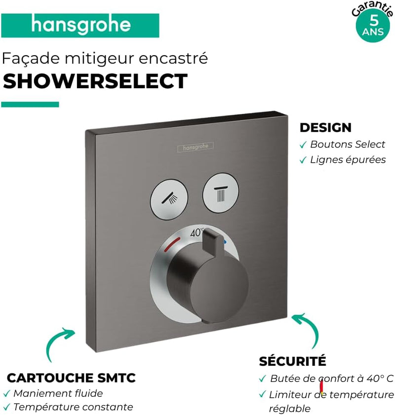 hansgrohe Unterputz Theromstat Shower Select, für 2 Funktionen, Brushed Black Chrome Brushed Black C