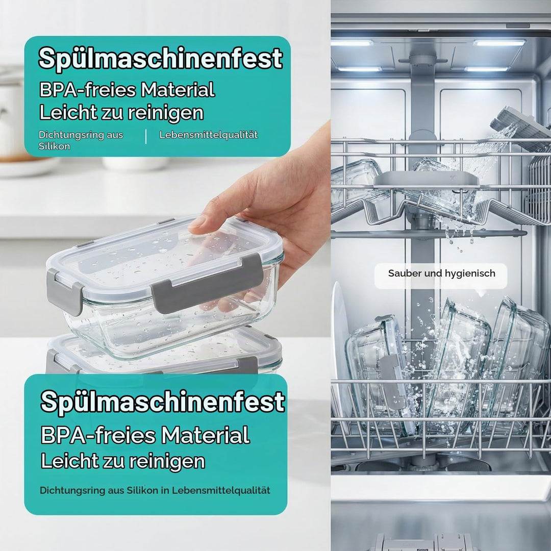 Glasbehälter mit Deckel, 2-teilig Meal Prep Boxen &amp; Frischhaltedosen 2x1040ml aus Borosilikatglas, B