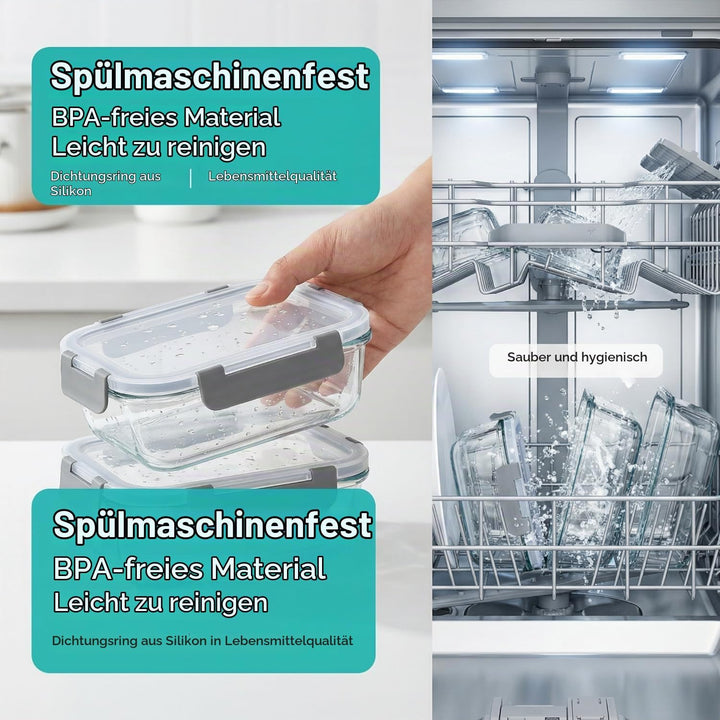 Glasbehälter mit Deckel, 2-teilig Meal Prep Boxen &amp; Frischhaltedosen 2x1040ml aus Borosilikatglas, B