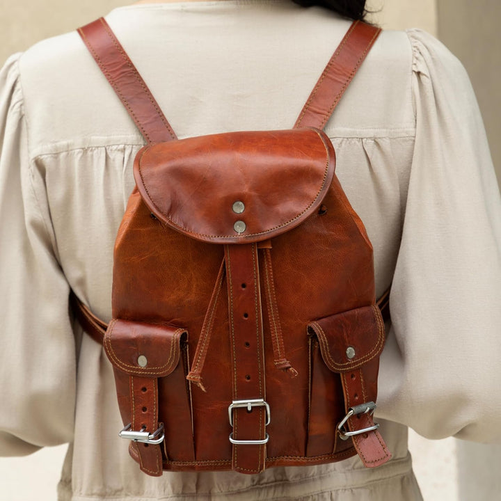 Gusti Cityrucksack Leder - Lena kleiner Rucksack Vintage Braun Leder Damen