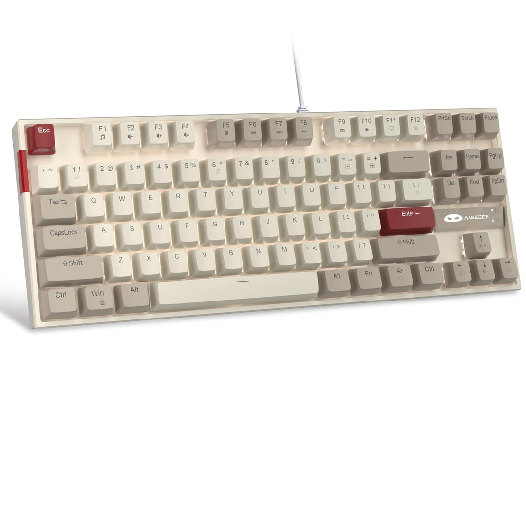MageGee 75 % mechanische Gaming-Tastatur mit roten Schaltern, LED-blau beleuchtete Tastatur, 87 Tast