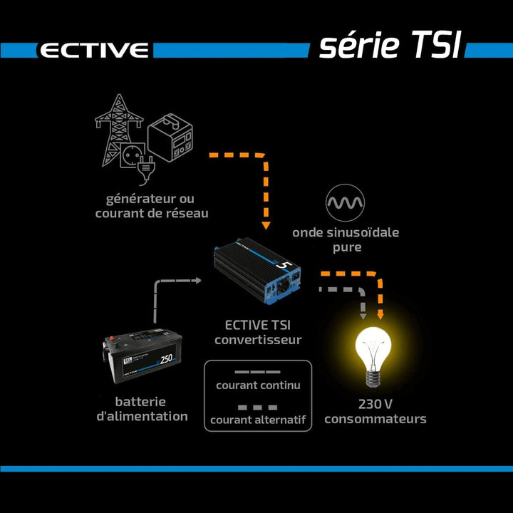 ECTIVE Reiner Sinsus Wechselrichter TSI 10-1000W, USB, 24V auf 230V, Überlastschutz, Überhitzungssch
