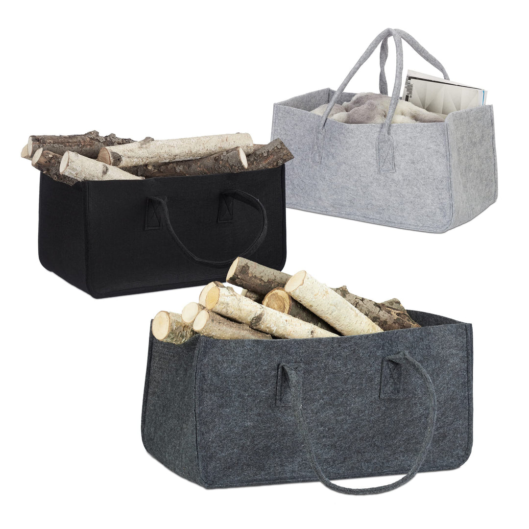 3er Set Filzkörbe, faltbar, flexibel, 27 Liter, Filz, Aufbewahrungskorb, HxBxT: 25 x 25 x 50 cm, sch