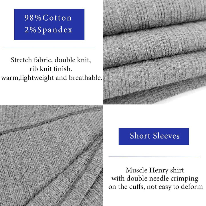 Lehmanlin Langarmshirts, Henley Langarm/Kurzarm Pullover, Slim Fit Sport Muskelshirts M Grau_kurz, M