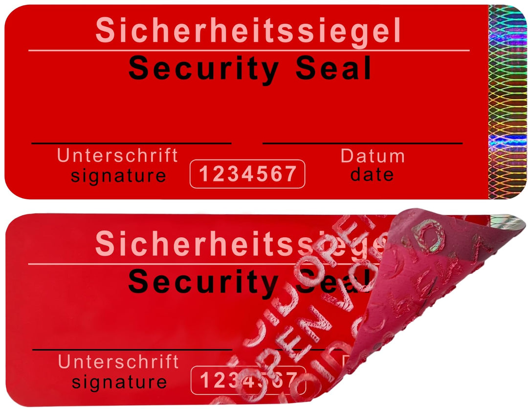 1000 Stk – Sicherheits-Siegel mit Seriennummer ohne Rückstände - 70x25mm rot, beschreibbar – Sicherh