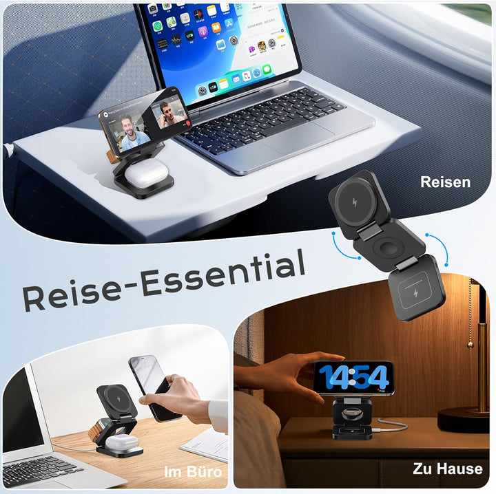 KU XIU Induktive Ladestation Kompatibel mit Magsafe Ladegerät,3-in-1 Ladestation für iPhone 17/16/15