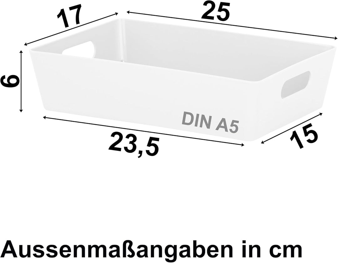 6x Ordnungsboxen - 6 cm hoch - WEIss - 25x17x6cm - 2 Liter - DINA5 - Ordnungskorb - Schubladenorgani