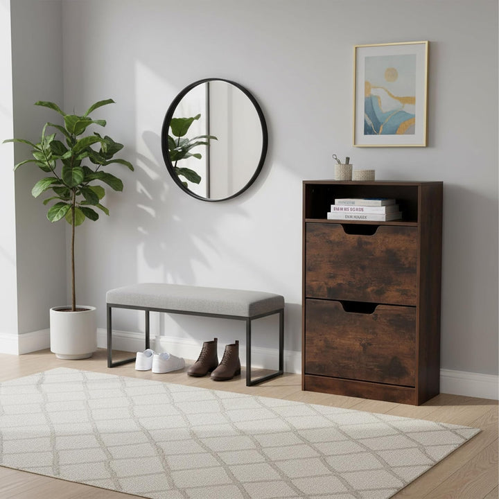 Relaxdays Schuhschrank mit Ablage, HBT: 102x60x24 cm, für 8 Paar, 2 Klappen, schmaler Schuhkipper, I