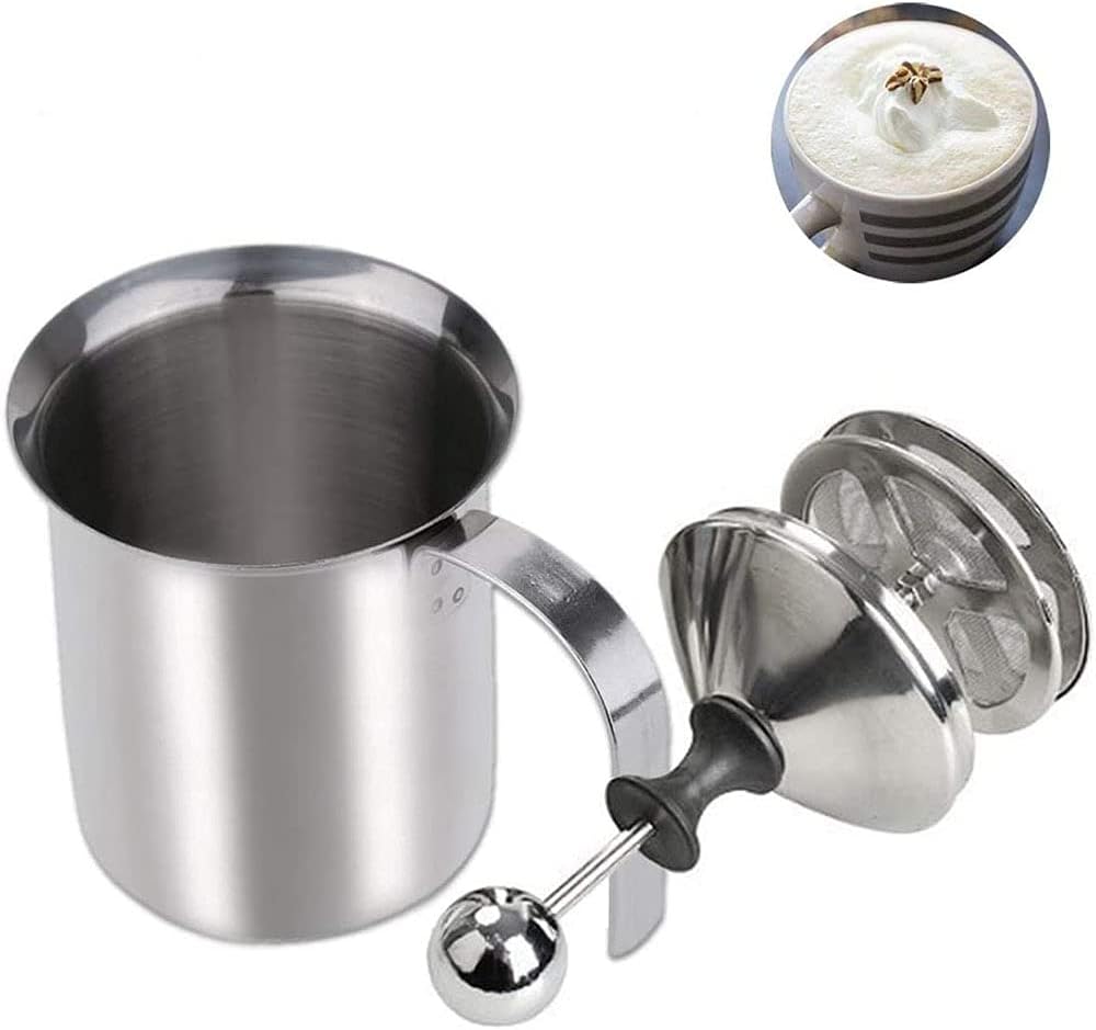 Manueller Milchaufschäumer, Edelstahl, Handpumpe, Milchaufschäumer, handbetriebener Milchschaummache