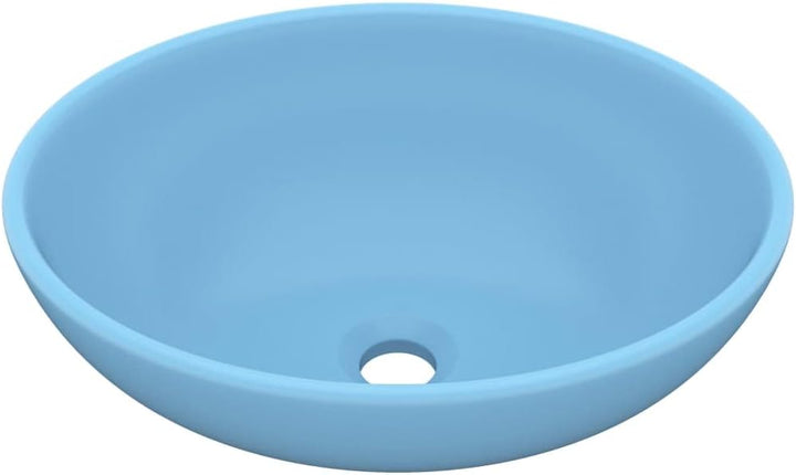 HOMIUSE Luxuriöses Ovales Waschbecken Matt Hellblau 40x33 cm Keramik Waschbecken Waschtisch Aufsatzw