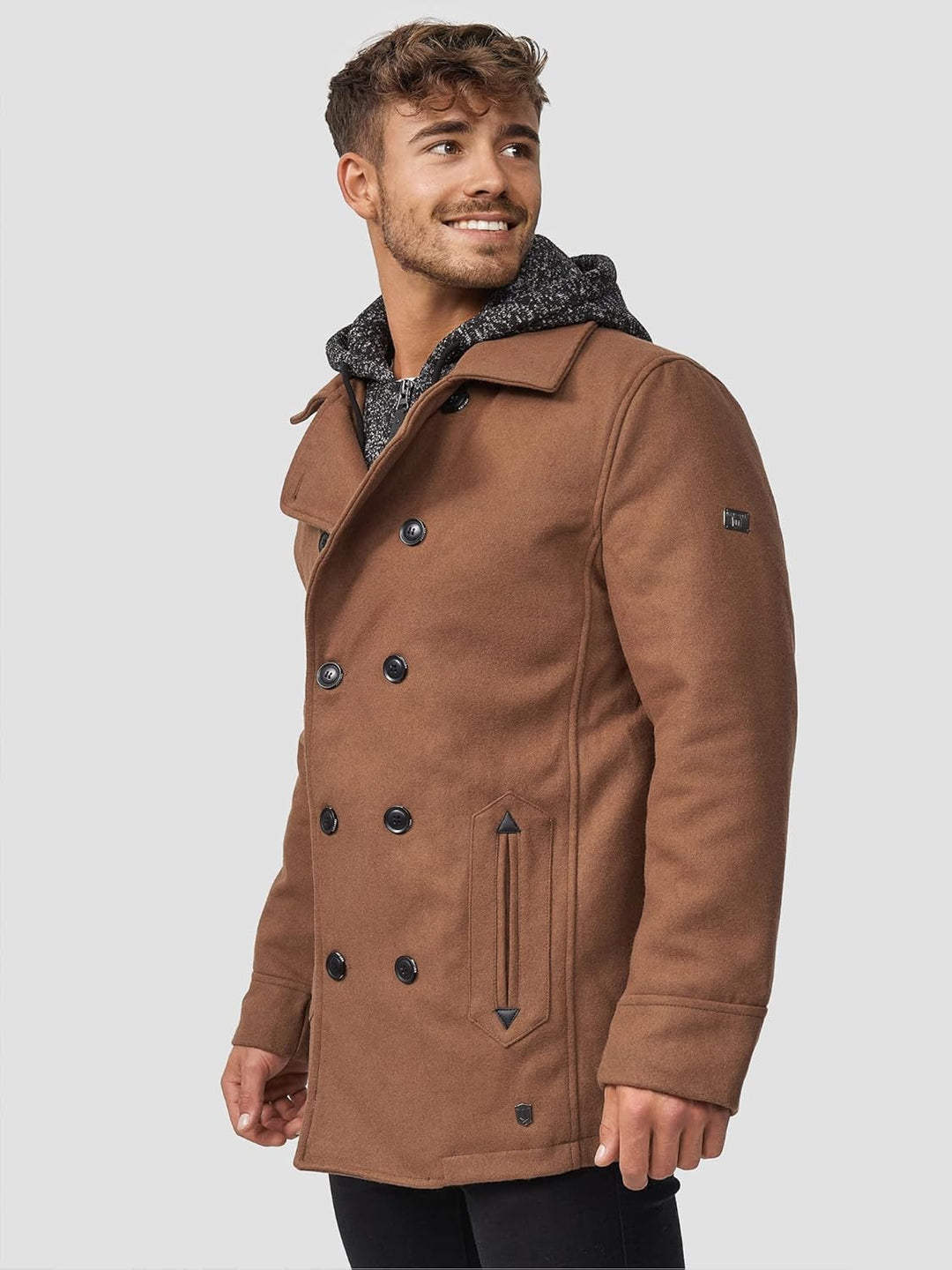 Indicode Herren Cliff Kurzmantel mit Stehkragen | Wollmantel Herrenmantel Mantel, Camel