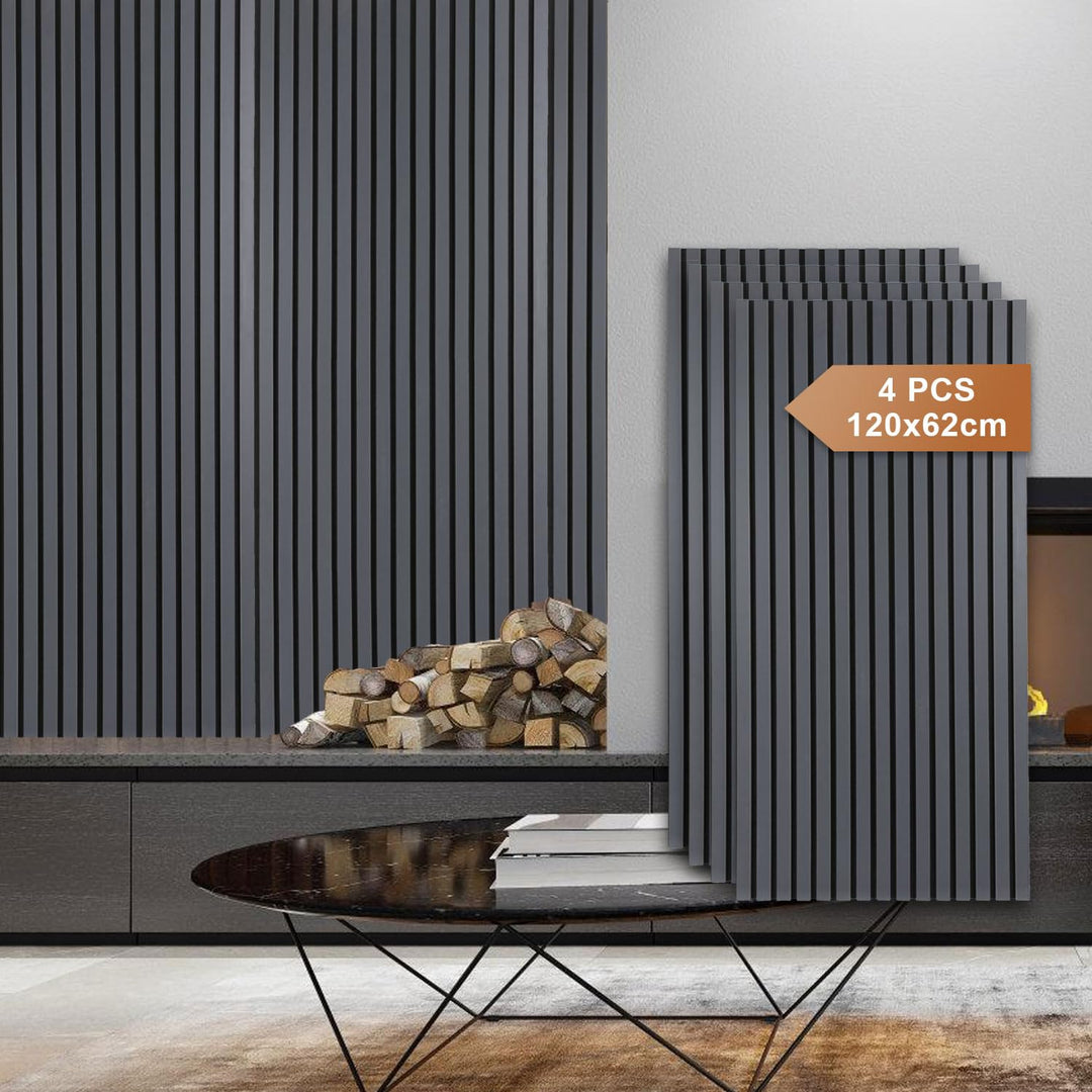 Fiqops 4X Akustikpaneele Holz 120x60cm Wandpaneele aus Holzfunier und Filz,Holzpaneele Grau,Wandverk