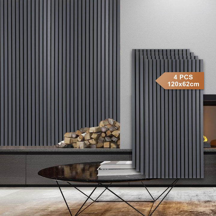 Fiqops 4X Akustikpaneele Holz 120x60cm Wandpaneele aus Holzfunier und Filz,Holzpaneele Grau,Wandverk