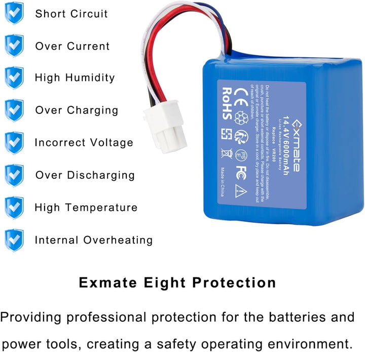 Exmate 14,4V 6000mAh Li-Ion Ersatzbatterien für Vorwerk Kobold VR200 Staubsauger Home Cleaner Heimro