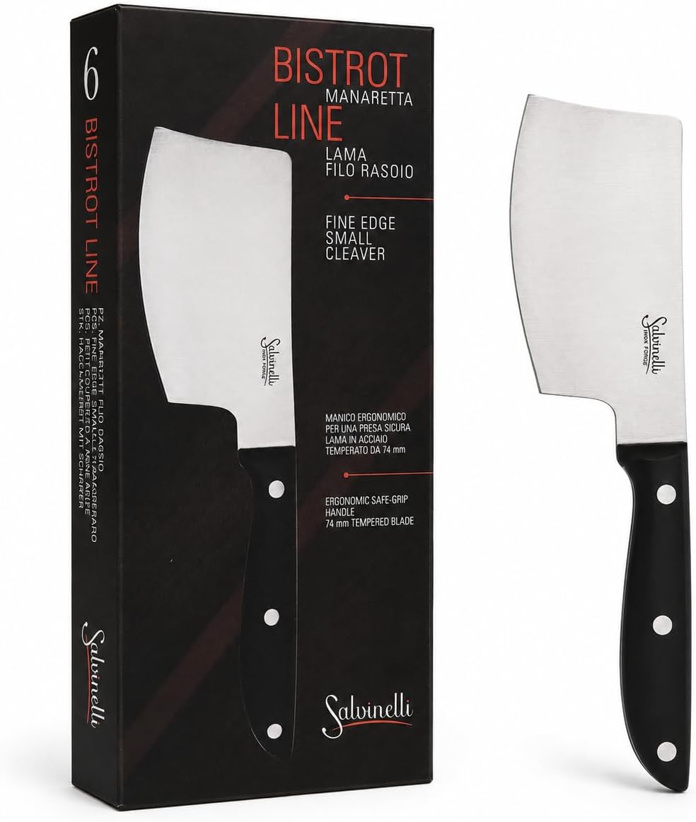 Salvinelli BISTROT glattes Manarettamesser, geschmiedeter Edelstahl, Fleischmesser 6 Stück, Klinge 7
