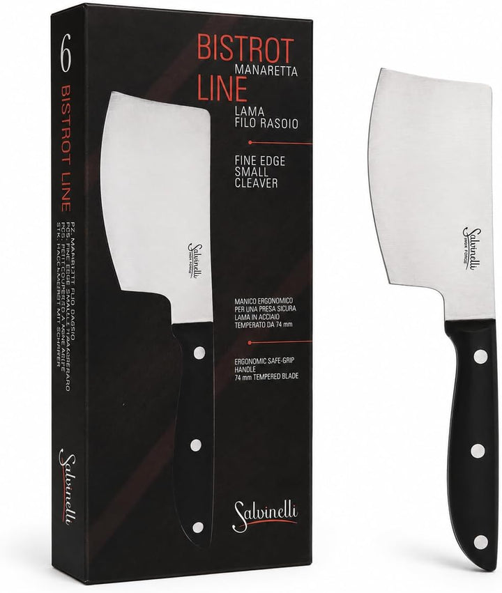 Salvinelli BISTROT glattes Manarettamesser, geschmiedeter Edelstahl, Fleischmesser 6 Stück, Klinge 7
