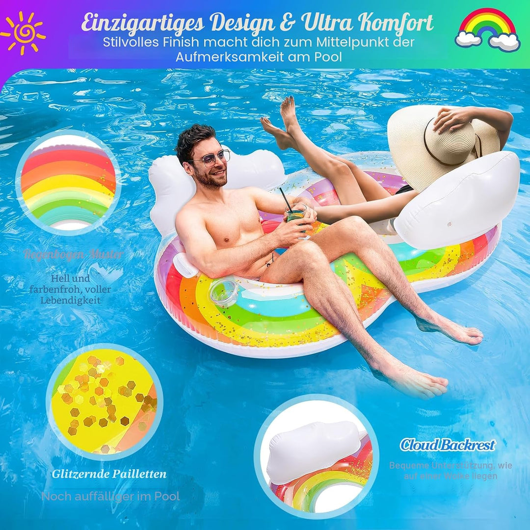 MoKo Pool Luftmatratze Erwachsene, Gross Schwimmbett mit EIS Bar, Solarium Pool Loungesessel Aufblas
