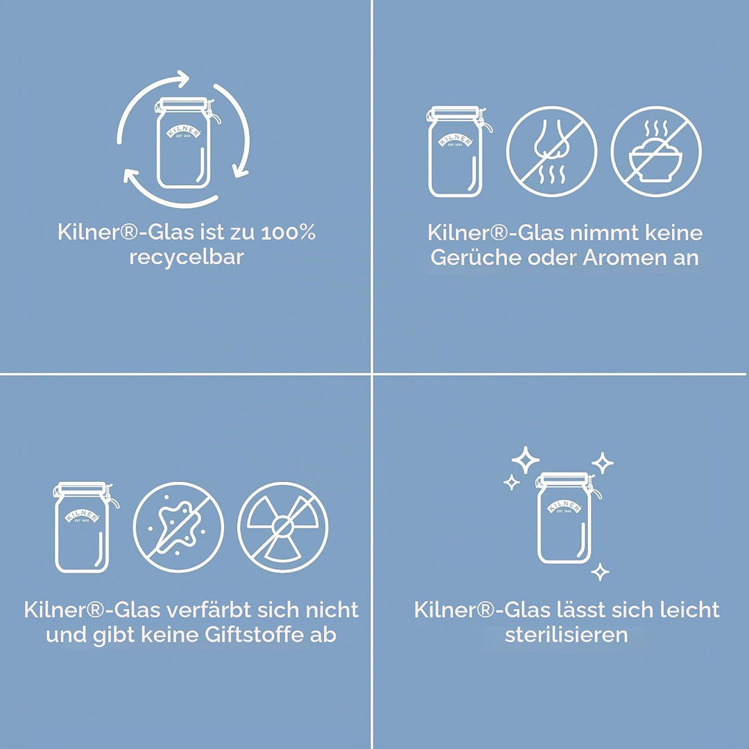 Kilner Einmachglas mit Bügelverschluss 2,1 L rund, Robustes luftdichtes Vorratsglas mit Edelstahlbüg