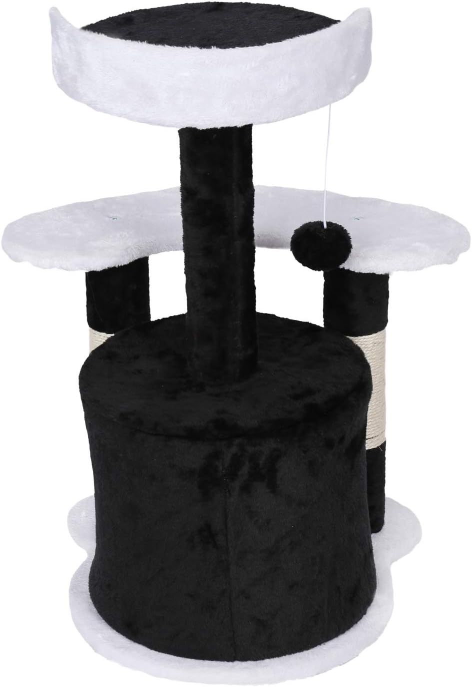 Wiltec Kratzbaum 67 cm hoch in Schwarz/Weiss, Katzenkratzbaum mit Sisal, Katzenbaum mit Plattform, K