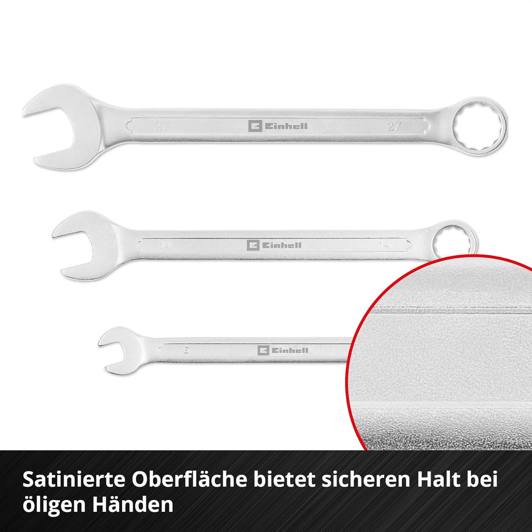 Original Einhell Pad Gabelringschlüssel 19-tlg. (12-Kant-Profil, Chrom-Vanadium-Stahl, satinierte Ob