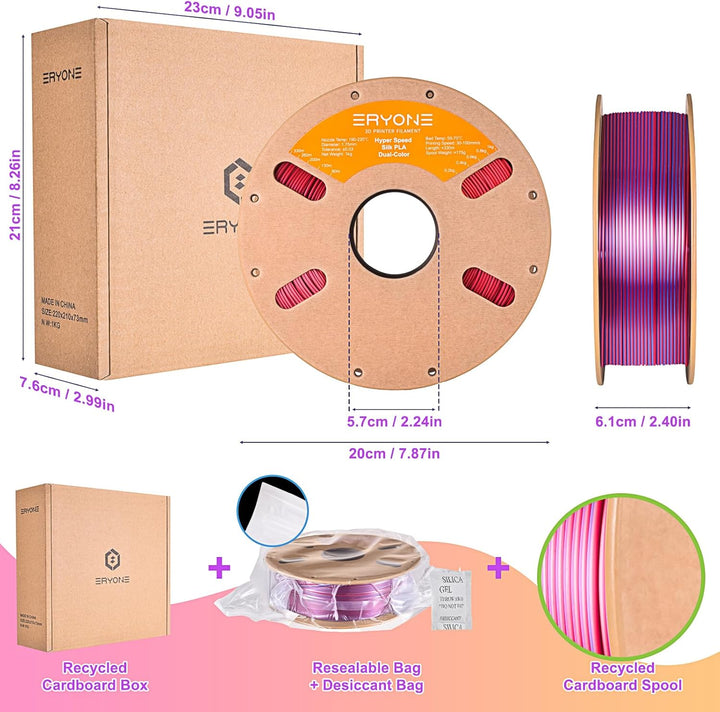 ERYONE High Speed Filament Silk Dual Color 1.75mm +/- 0.03mm, 3D Printing PLA Pro Filament Fit Most