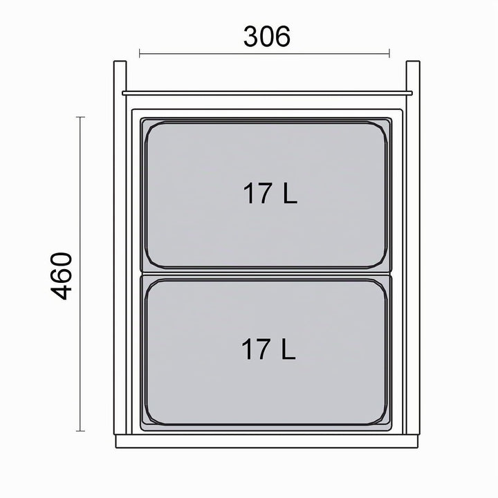 Ninka Abfalltrennsystem eins2vier KB 450 mm, Seitenstärke 16 mm Höhe 310 mm | 2x 17L, 1x 45er Bodenp