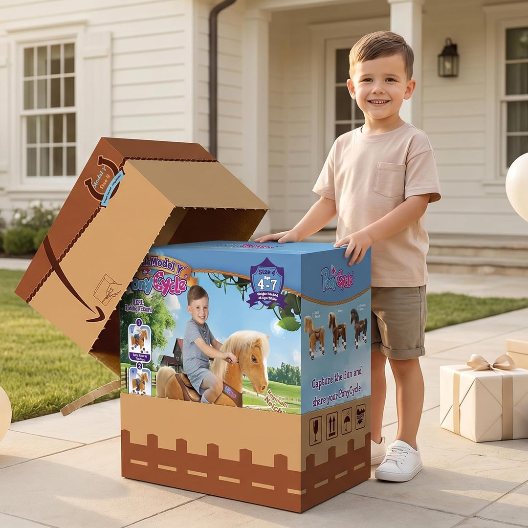 PonyCycle Simulation Pferd Spielzeug für Kinder 4–7 Jahre, Braun Reitspielzeug mit Räder, Modell Y H