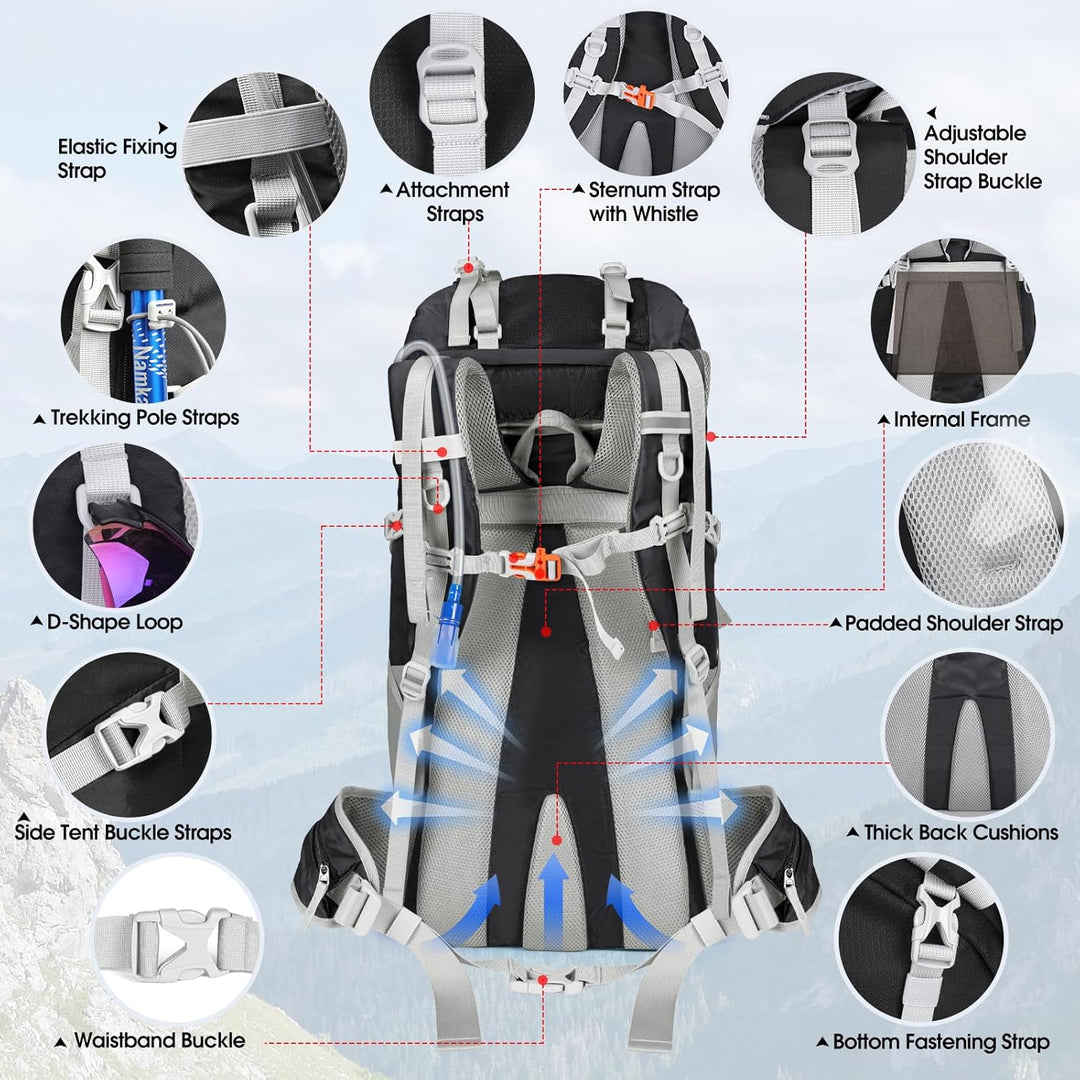 IGOLUMON Wanderrucksack 60L Herren Damen Trekkingrucksack Reiserucksack Grosser Wasserdicht Wandern
