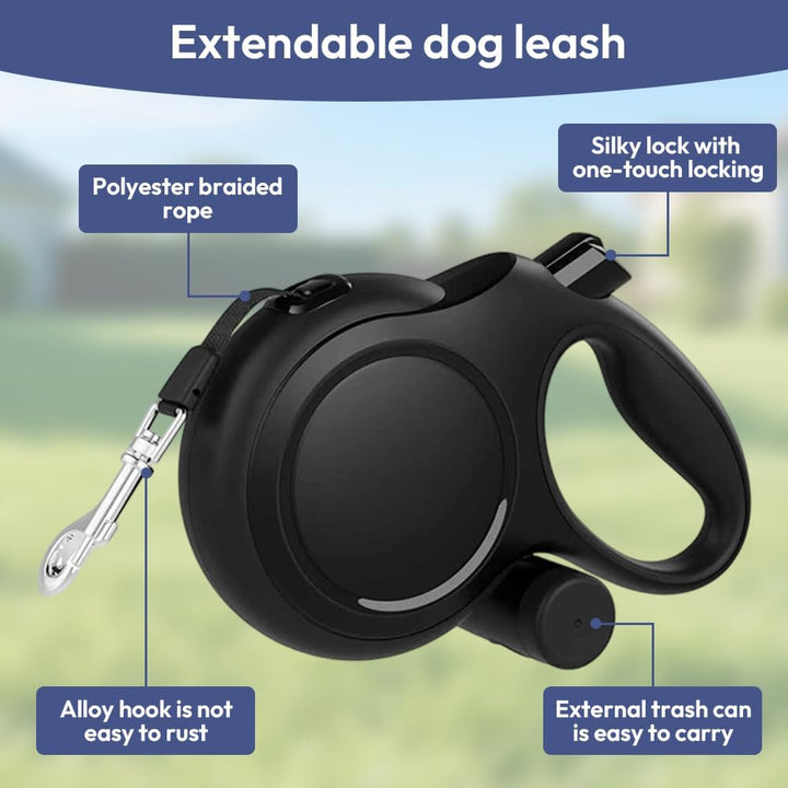 Hundeleine 8m, Einziehbare Hundeleine, Rollleine für Hunde, Rollleine mit Kotbeutelhalter, mit Bissf