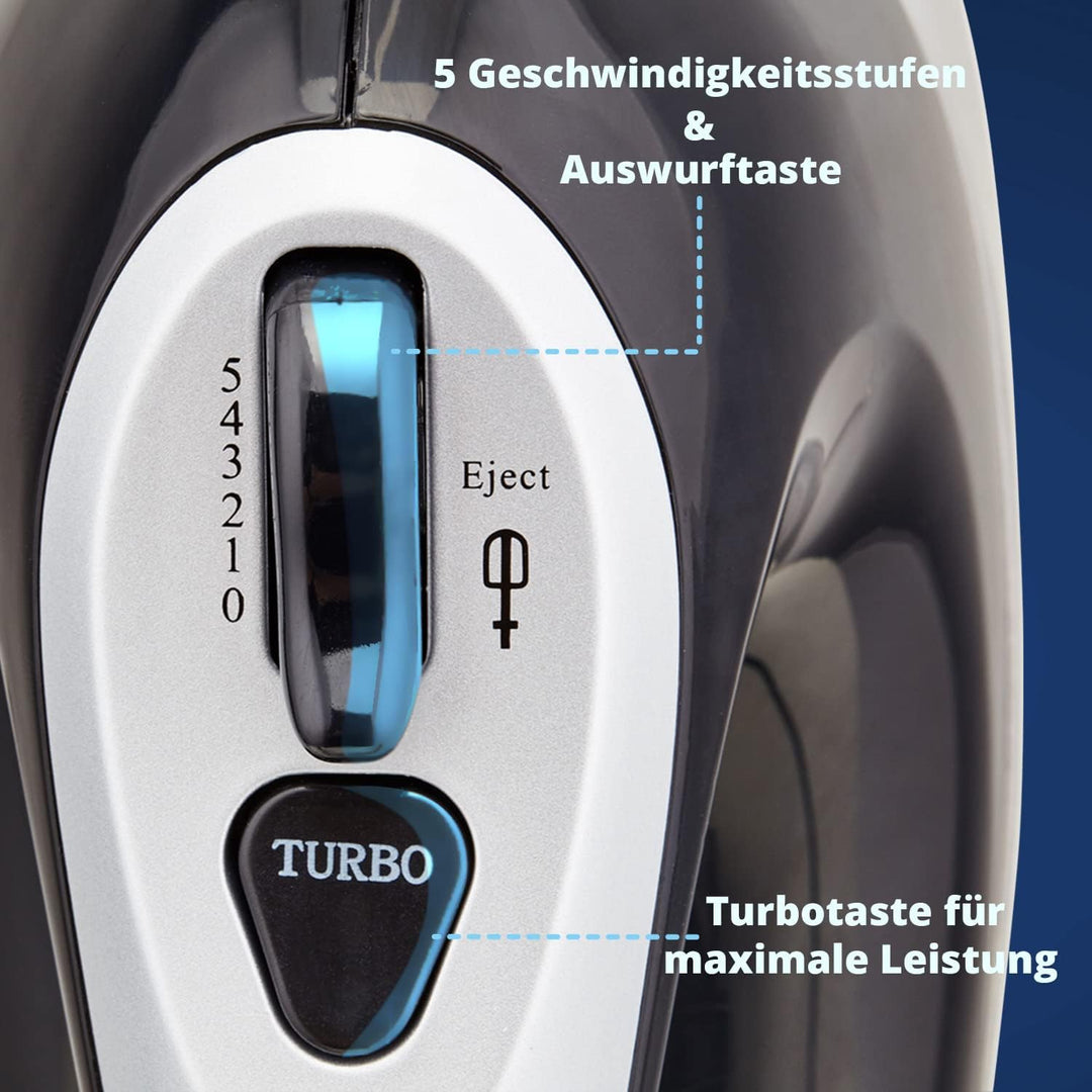 KHG Elektrischer Handmixer HM-305 SE Edelstahl 300 Watt | Handrührer mit 5 Geschwindigkeiten und Tur