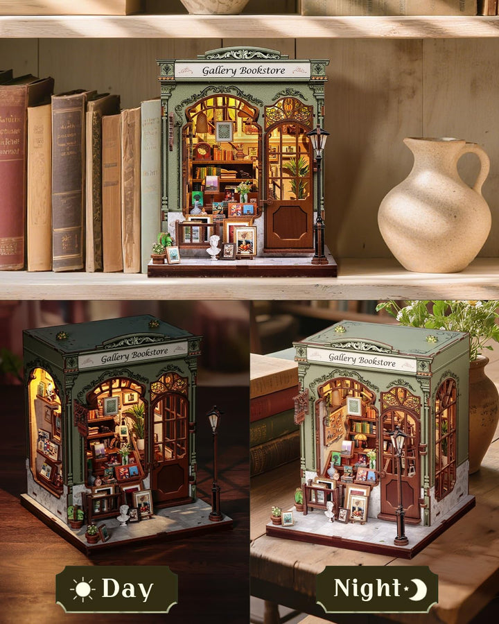 CUTEBEE Book Nook Kit - DIY Holz-Miniaturhaus (Buchladen-Szene) mit LED-Beleuchtung, 3D Puzzle für B