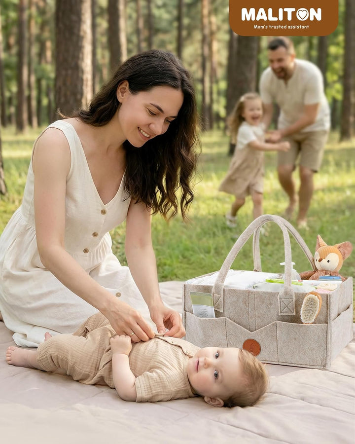 Maliton Wickeltisch Organizer，Baby Windel Caddy Newborn Essentials ，Robuster Tragbarer Filztasche, B
