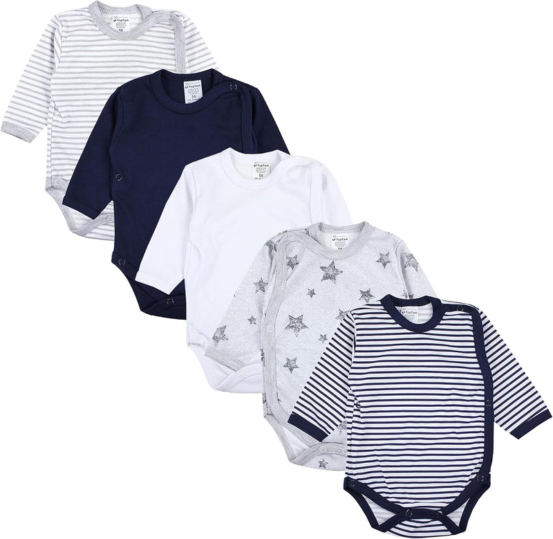 TupTam Baby Unisex Langarm Wickelbody im 5er Set 56 Farbenmix 1, 56 Farbenmix 1