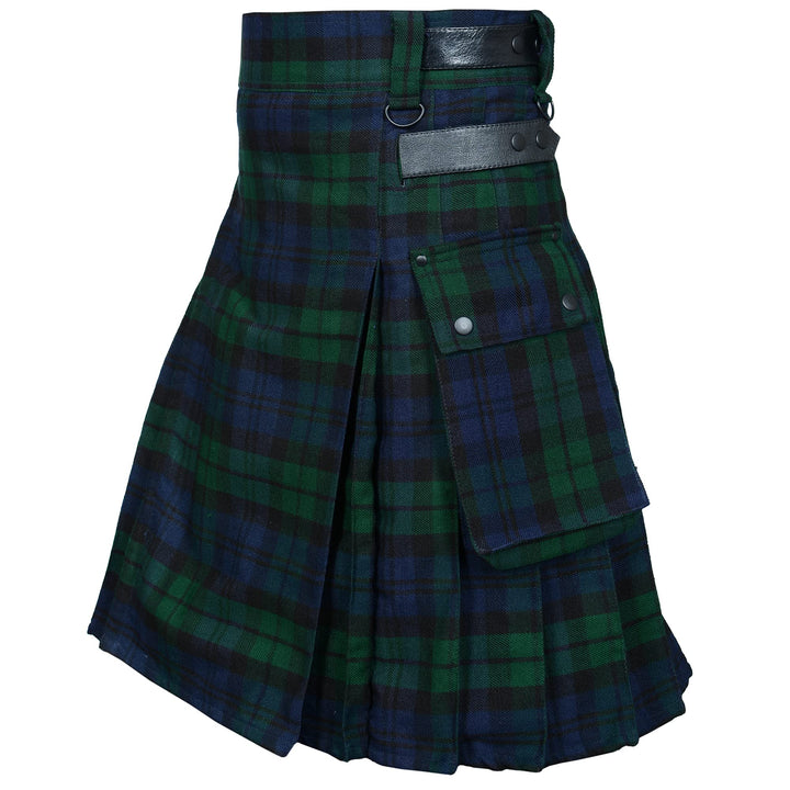 Utility-Kilt für Herren aus Acrylwolle mit Lederriemen Black Watch 32, Black Watch 32