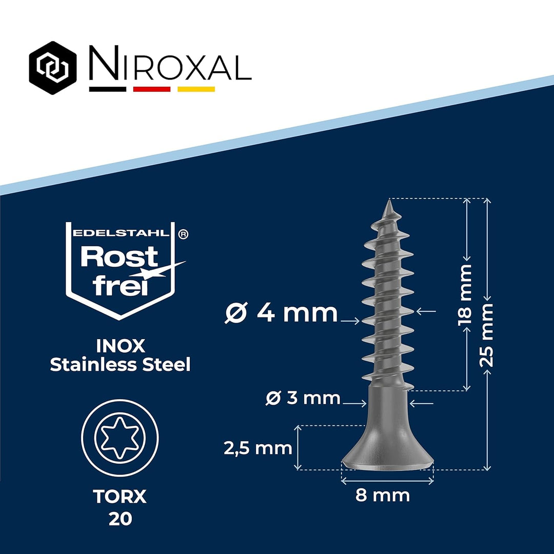 Edelstahlschrauben Torx Holzschrauben 4x25 Edelstahl V2A rostfrei Spanplattenschrauben für Holz Teil