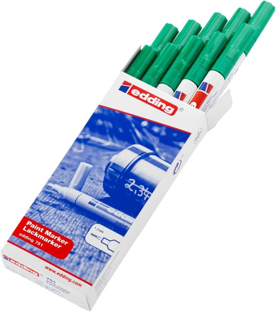 edding 751 Lackmarker - grün - 10 Stifte - Rundspitze 1-2 mm - Lackstift zur Markierung und Beschrif