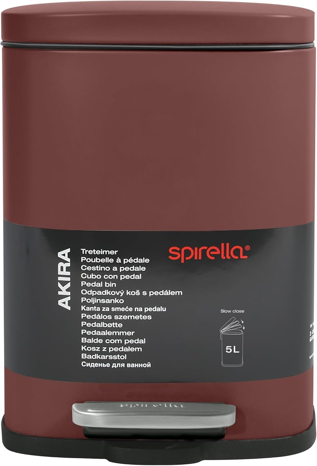 Spirella - Akira 5L Abfalleimer, Matt-Berry - Kompaktes Design mit Pedaldeckel - Edelstahl - 30 x 21