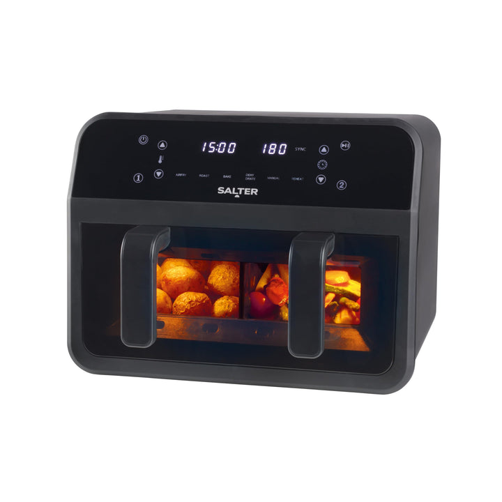 Salter Dual View Heissluftfritteuse – 7 l Antihaft-Kochschale mit abnehmbarer Trennwand, grosse Fami