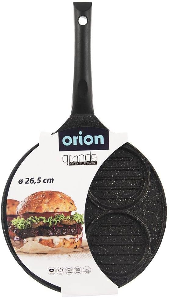 orion group Grillpfanne Grillplatte für Burger Spiegeleier Omelette mit Granitbeschichtung 4 Löcher