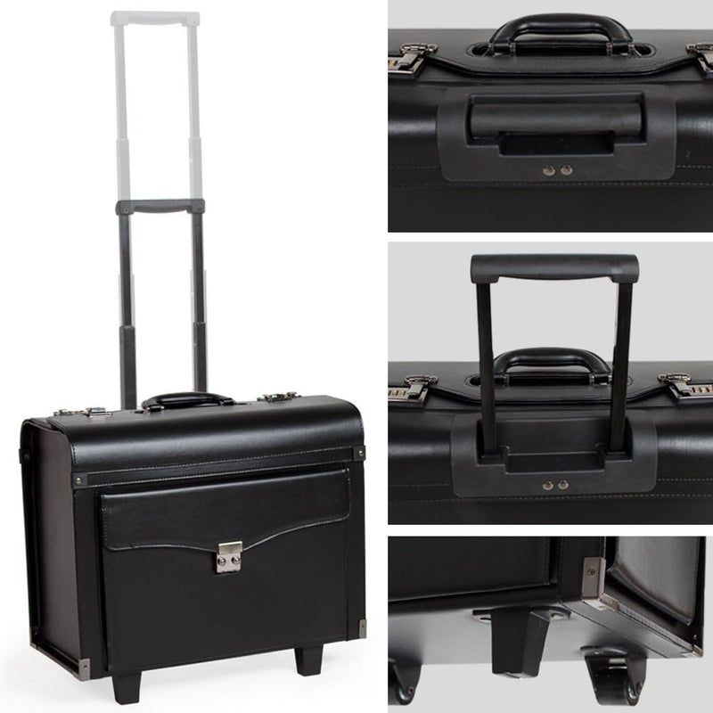 tectake® Pilotenkoffer Aktenkoffer Businesskoffer Reisekoffer Trolley mit Rollen schwarz