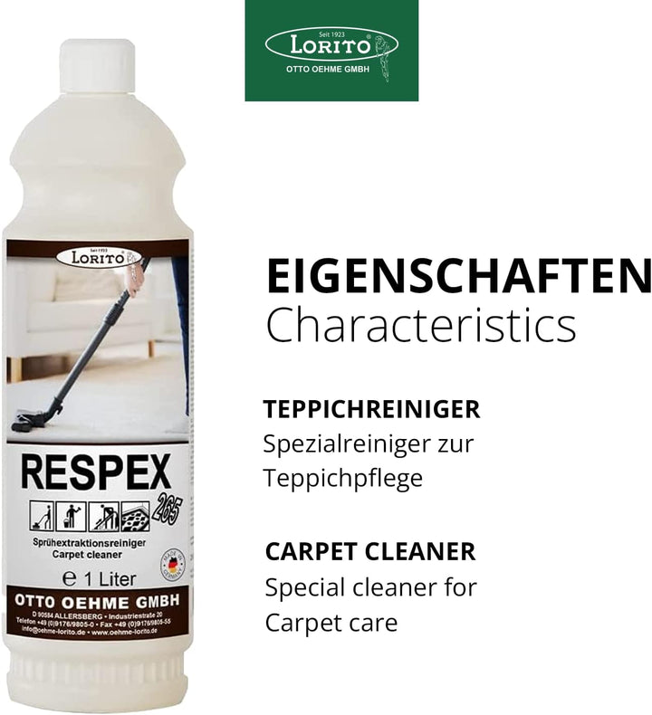 Lorito Teppichreiniger Respex 265 3 x 1 Liter, geeignet für Dampfreiniger und Sprühextraktionsgeräte