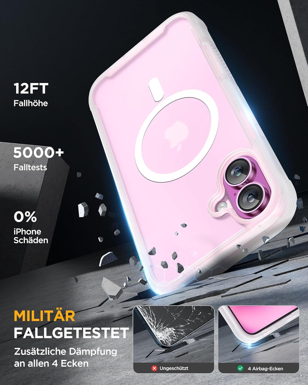 Miracase 360 Grad für iPhone 16 Hülle mit Magsafe, Eingebaut Glas Schutzfolie, Komplettschutz HandyH