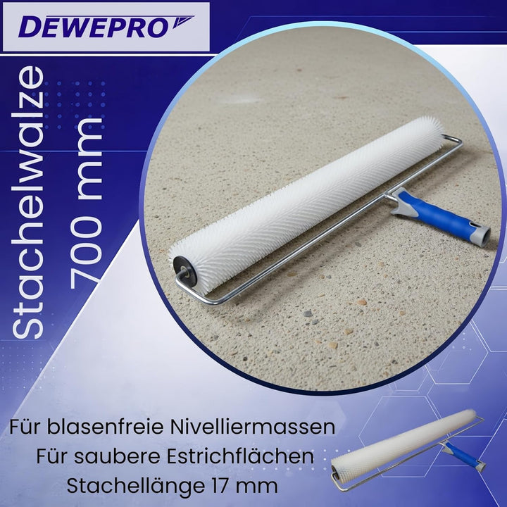 DEWEPRO Stachelwalze 70cm - Stachellänge 17mm - Stabiler Metallbügel und 2-K-Handgriff mit Stielaufn