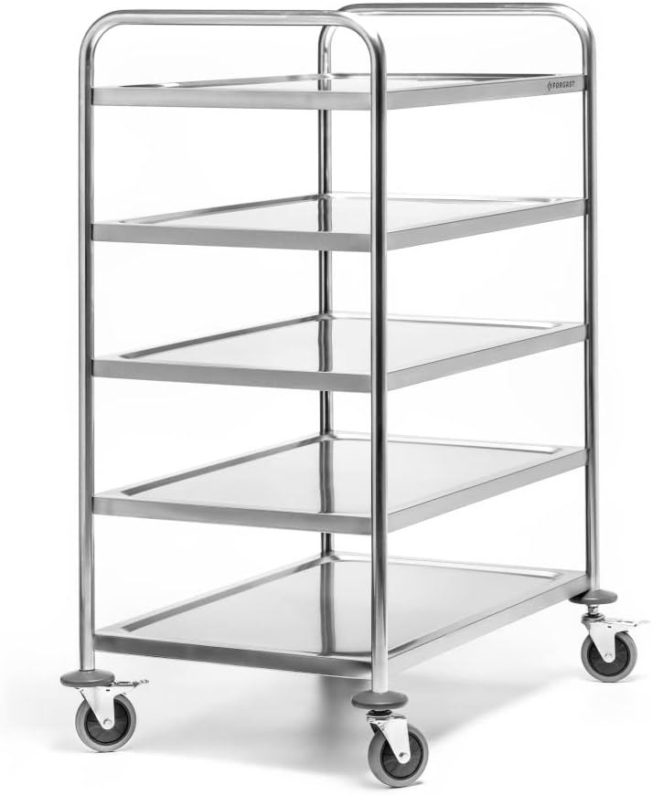 Servierwagen | Küchenwagen | 5 Etagen | bis 250 kg | Tablettabstand 27 cm | Edelstahl, 5 Etagen