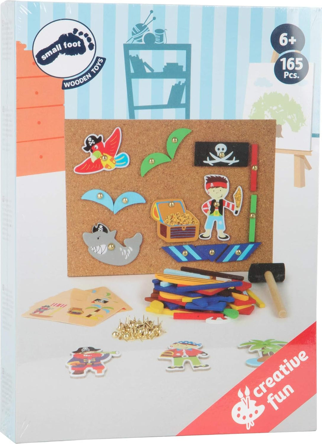 Small Foot Hämmerchenspiel „Piraten“ aus Holz, Korkboden mit Piratenmotiven zum Hämmern, ab 6 Jahren