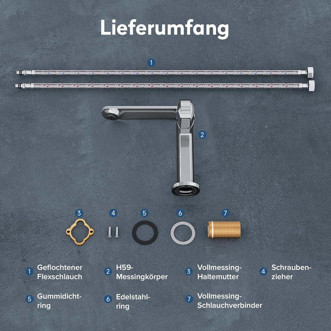 doporro Wasserhahn Bad, Waschtischarmatur mit Auslaufhöhe 156 mm, Vollmessing-Körper，Mischbatterie f