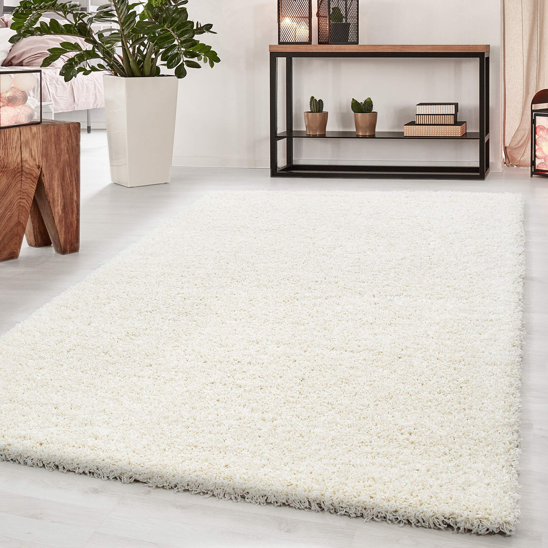 HomebyHome Teppich Rund Shaggy 120 cm Rund - 50 mm Florhöhe Hochflor Runder Teppich Creme Extra Weic