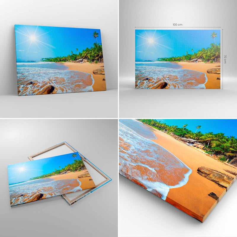 Bilder auf Leinwand 100x70cm Leinwandbild Insel Landschaft Maledivie Freiheit Gross Wanddeko Bild Sc